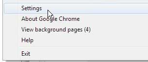 google chrome settings menu