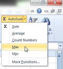 how to do the max function in excel 2010