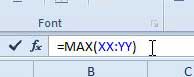 manually enter the excel max formula