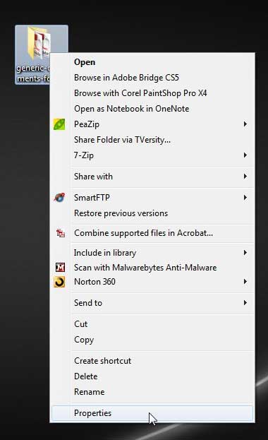 windows 7 folder properties menu