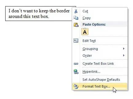 word 2010 format text box menu