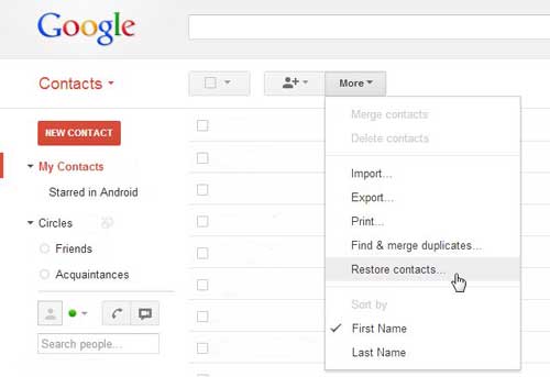 how to restore google account contacts