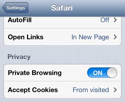 how to use private browsing on the iphone 5