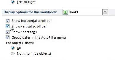 how to view the scroll bar in excel 2010