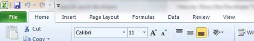 default excel 2010 tab layout