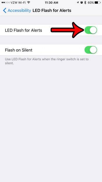how to enable the led flash for alerts on an iphone