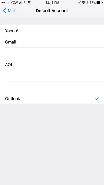 how to change the default email account on an iphone