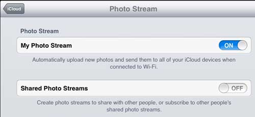 enable iPad photo stream