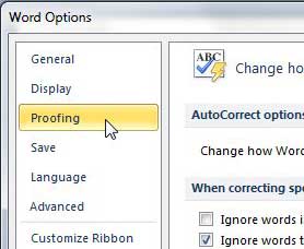 click the Proofing option