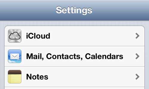 Select the "Mail, Contacts, Calendars" option