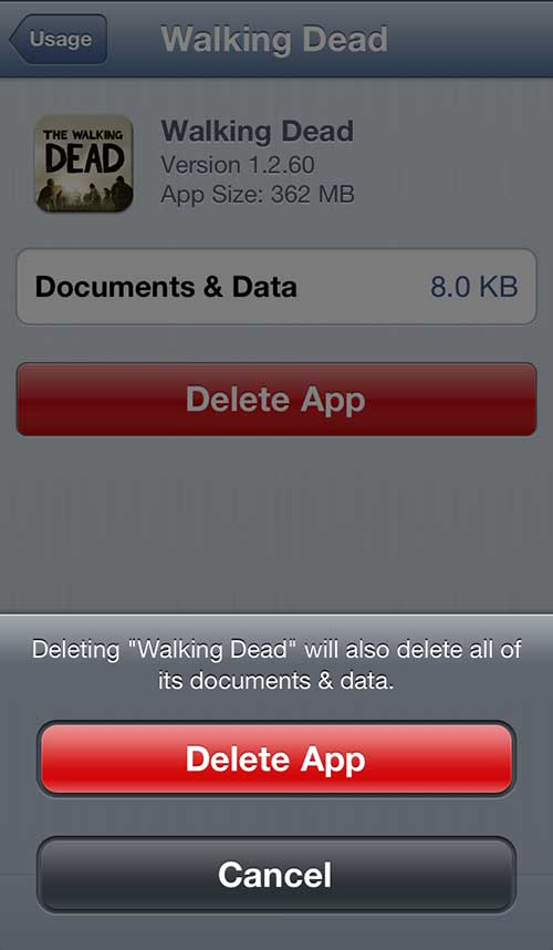 delete an app fro the iphone 5 usage screen