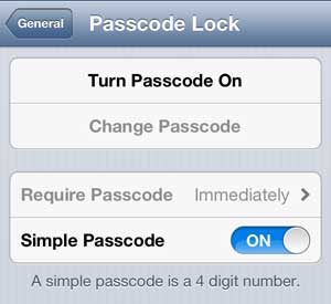 Touch the Turn Passcode On option