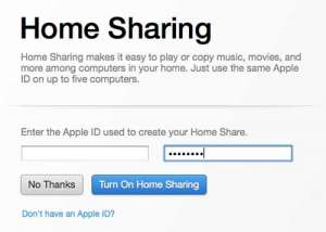 Enter your Apple ID credentials to complete the Home Sharing setup