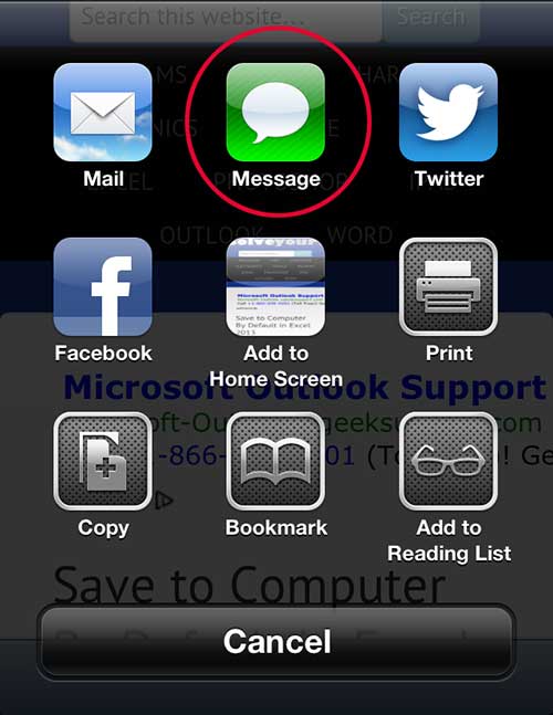 Tap the Message option
