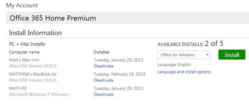 Manage your Office 2013 subscription installations