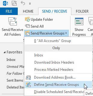 Click the Define Send/Receive Groups option