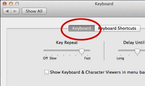 Click the Keyboard tab