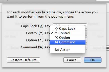 Set the action for the Control Key