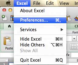 Open the Excel Preferences menu