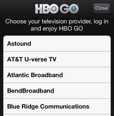 select your cable provider from the list