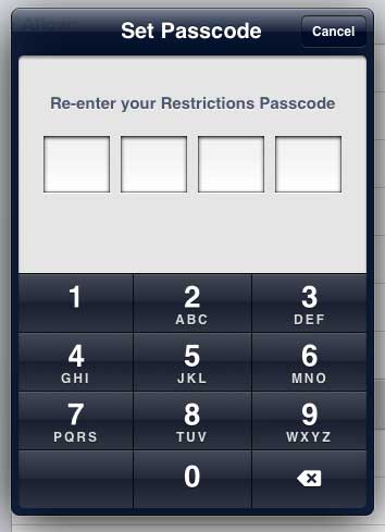re-enter the restrictions password
