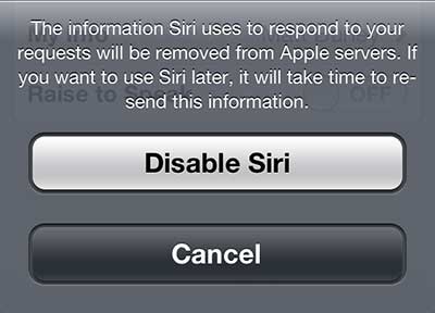 tap the disable siri button