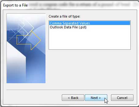 export Outlook 2013 contacts as csv file