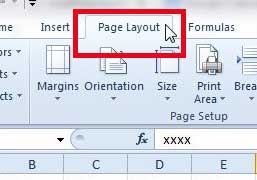 excel 2010 page layout tab