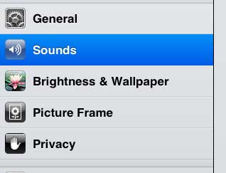 open the ipad 2 sounds menu