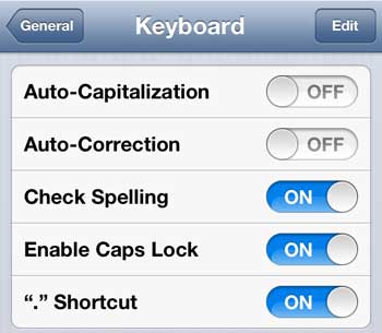 turn off the auto capitalization option on the iphone 5