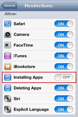 turn off the installing apps option