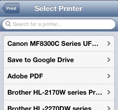 select the cloud print printer
