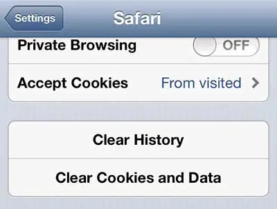 tap the clear cookies and data button