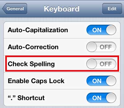 how to turn off spell check on the iphone 5