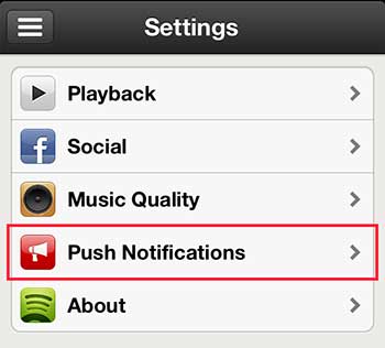 select the push notifications option