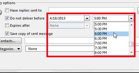specify the date and time at which the email should be sent