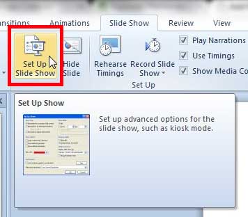 click the set up slide show button