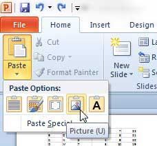 how to paste excel data as a picture into powerpoint 2010