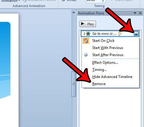 how to remove a single animation in Powerpoint 2010