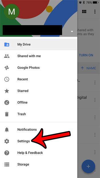 Open the Google Drive app Settings