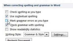 turn off the spell check feature in word 2010
