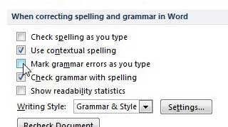 turn off the spell check feature in word 2010