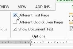 click the different first page option