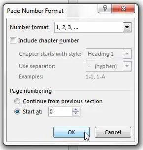 choose what page number to start with