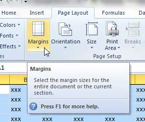 how to change page margins in excel 2010