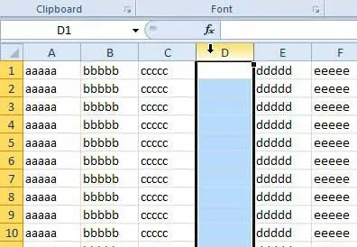 example of a column inserted into excel 2010