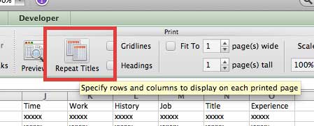 how to repeat rows at the top of every page in excel 2011