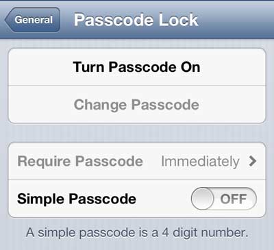 turn on the passcode