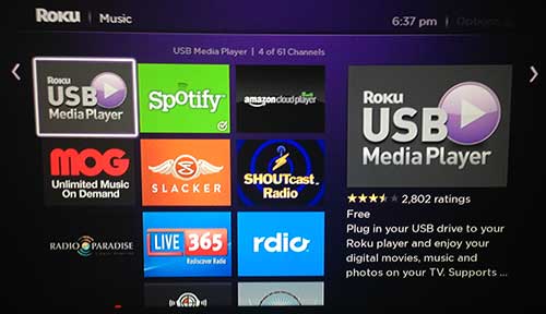 select the roku usb media player channel