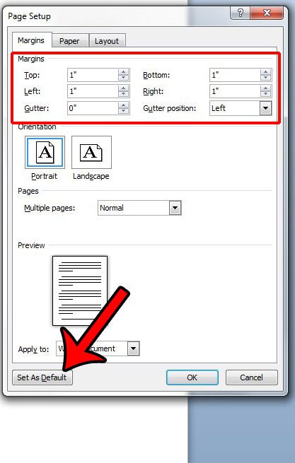 how to set one inch margins by default in word 2010